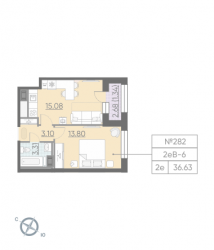 Однокомнатная квартира 36.63 м²